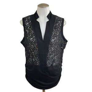 HALO Black Halo Sleeveless Lace Blouse With Ruched Detail - Womens Size L